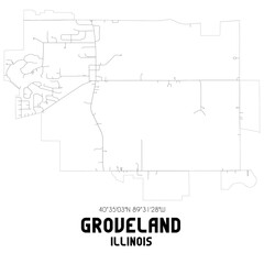 Groveland Illinois. US street map with black and white lines.