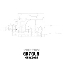 Grygla Minnesota. US street map with black and white lines.