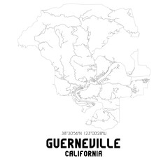 Guerneville California. US street map with black and white lines.