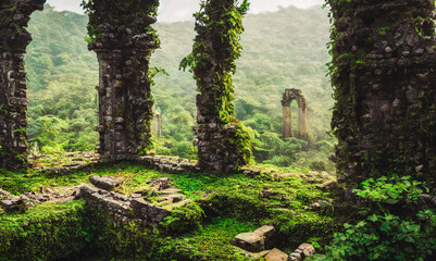 Medieval ruins in a forest environment