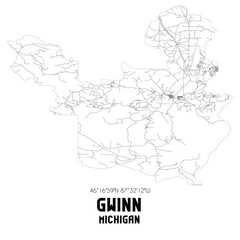 Fototapeta premium Gwinn Michigan. US street map with black and white lines.