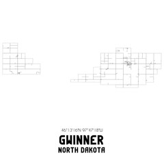 Gwinner North Dakota. US street map with black and white lines.