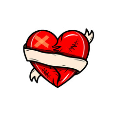 Broken heart with ribbon wrapped around it vector design