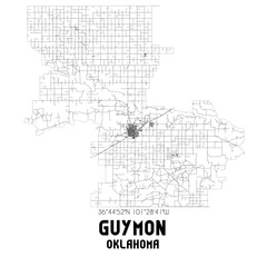 Guymon Oklahoma. US street map with black and white lines.