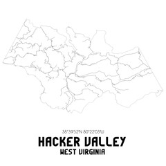 Hacker Valley West Virginia. US street map with black and white lines.