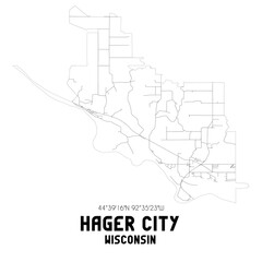Hager City Wisconsin. US street map with black and white lines.