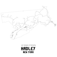 Hadley New York. US street map with black and white lines.