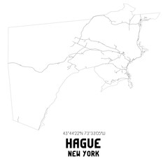 Hague New York. US street map with black and white lines.