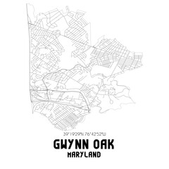 Fototapeta na wymiar Gwynn Oak Maryland. US street map with black and white lines.