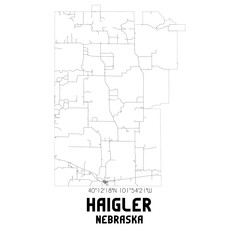 Haigler Nebraska. US street map with black and white lines.