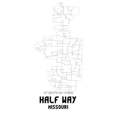 Half Way Missouri. US street map with black and white lines.