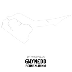 Gwynedd Pennsylvania. US street map with black and white lines.