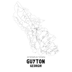 Guyton Georgia. US street map with black and white lines.