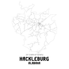 Hackleburg Alabama. US street map with black and white lines.
