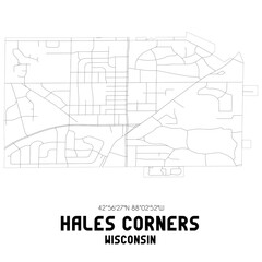 Hales Corners Wisconsin. US street map with black and white lines.