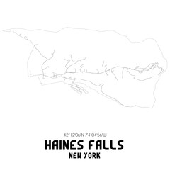 Haines Falls New York. US street map with black and white lines.