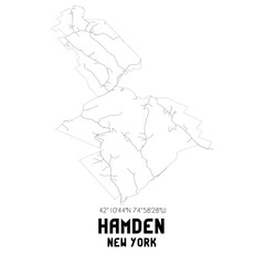 Hamden New York. US street map with black and white lines.