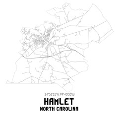 Hamlet North Carolina. US street map with black and white lines.