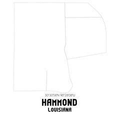 Hammond Louisiana. US street map with black and white lines.