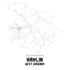 Hamlin West Virginia. US street map with black and white lines.