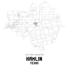 Hamlin Texas. US street map with black and white lines.