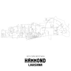 Hammond Louisiana. US street map with black and white lines.