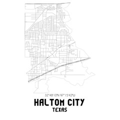 Haltom City Texas. US street map with black and white lines.