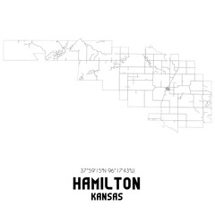 Hamilton Kansas. US street map with black and white lines.