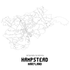 Hampstead Maryland. US street map with black and white lines.