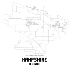 Fototapeta na wymiar Hampshire Illinois. US street map with black and white lines.