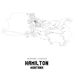 Hamilton Montana. US street map with black and white lines.