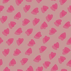 Simple colorful hearts seamless pattern chaotic pink background made of tiny heart silhouettes of overlapping layering effect.For Valentines,mothers day,Easter,wedding,gift wrapping paper,textiles