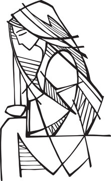 recommend clip art: Hand drawn illustration of Virgin Mary.
