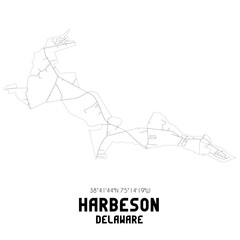 Harbeson Delaware. US street map with black and white lines.