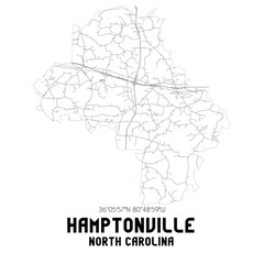 Hamptonville North Carolina. US street map with black and white lines.