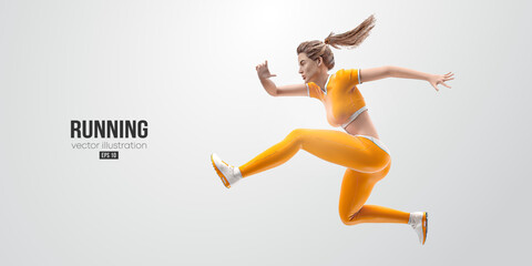 Fototapeta na wymiar Realistic silhouette of a running athlete on white background. Runner woman are running sprint or marathon. Vector illustration