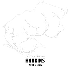 Hankins New York. US street map with black and white lines.