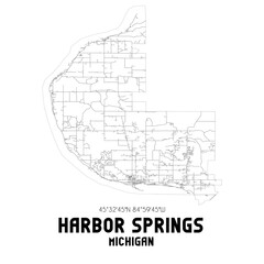 Harbor Springs Michigan. US street map with black and white lines.