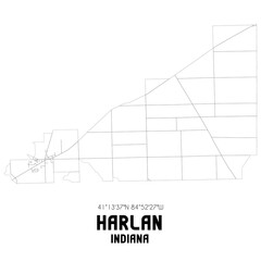 Harlan Indiana. US street map with black and white lines.
