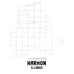 Harmon Illinois. US street map with black and white lines.