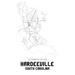 Fototapeta premium Hardeeville South Carolina. US street map with black and white lines.