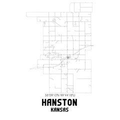 Hanston Kansas. US street map with black and white lines.