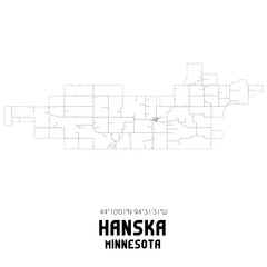 Hanska Minnesota. US street map with black and white lines.