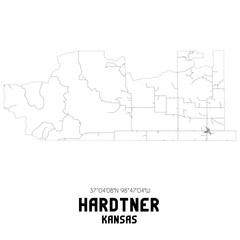 Hardtner Kansas. US street map with black and white lines.