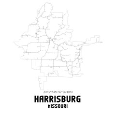 Harrisburg Missouri. US street map with black and white lines.