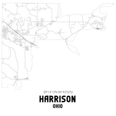 Harrison Ohio. US street map with black and white lines.