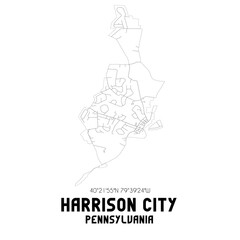 Harrison City Pennsylvania. US street map with black and white lines.