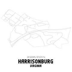 Harrisonburg Virginia. US street map with black and white lines.