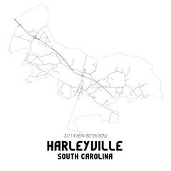 Harleyville South Carolina. US street map with black and white lines.