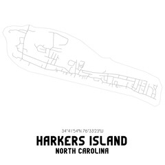 Harkers Island North Carolina. US street map with black and white lines.